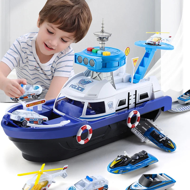 Kids Toys Simulation Track Inertia Boat Diecasts & Toy Vehicles Music Story Light Toy Ship Model Toy Car Parking Boys Toys LuxxTec 